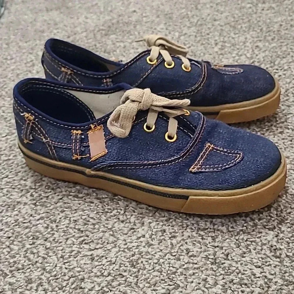 Vintage 70s JCPenney sanitized denim canvas patchwork lace up sneakers - Picture 1 of 7